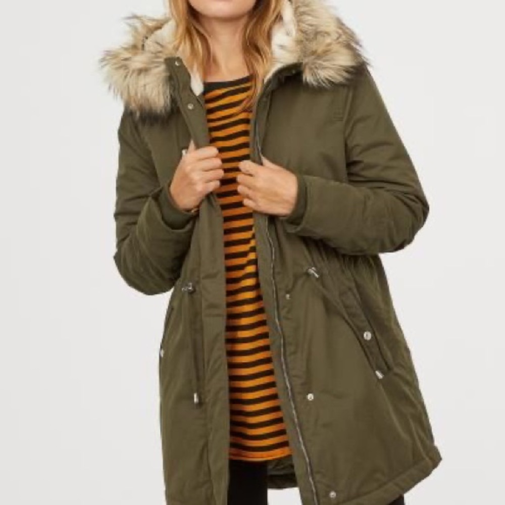 H&M Maternity hunter green faux fur winter jacket